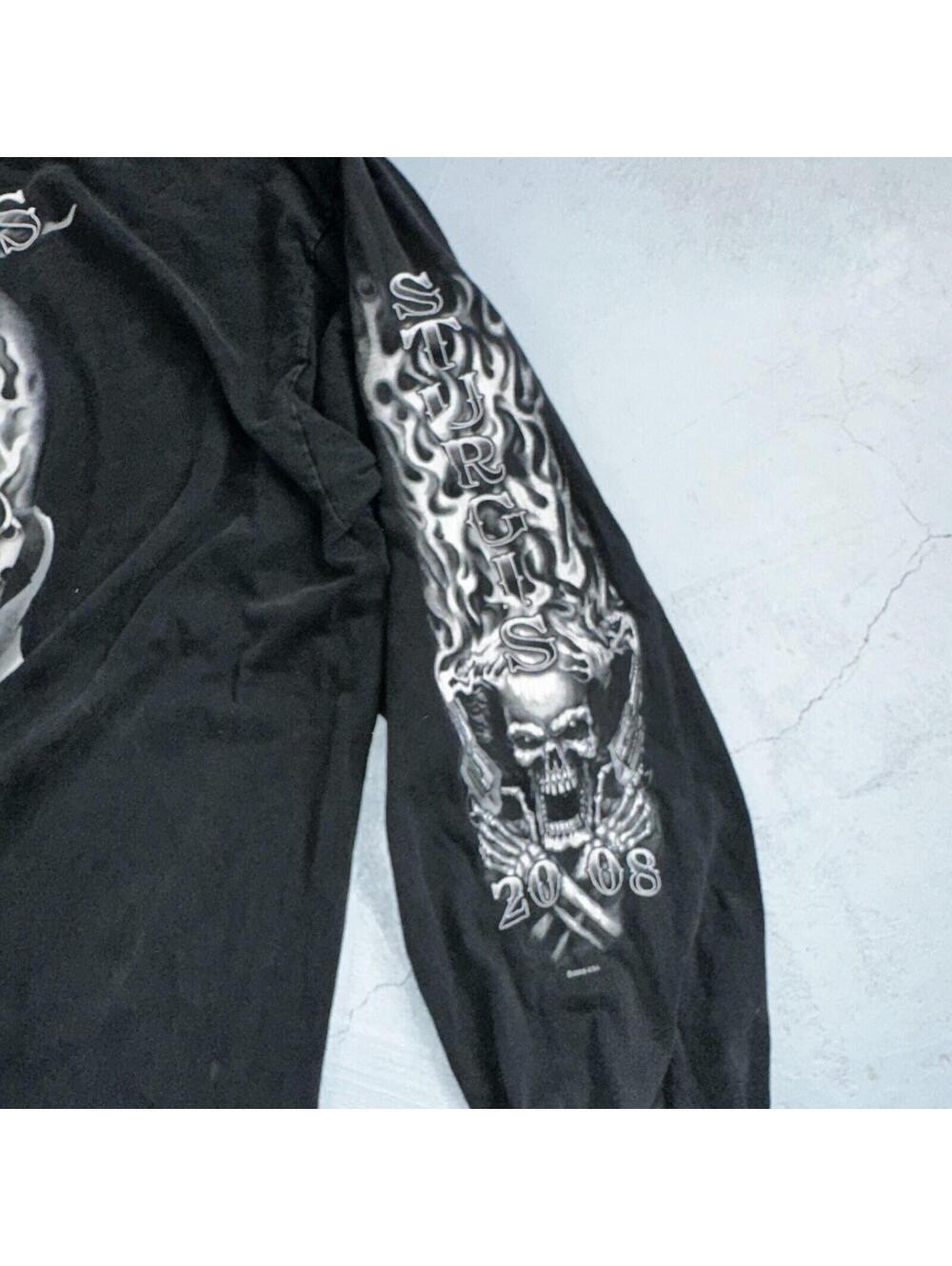 Sturgis Y2K Skulls Long Sleeve VTG T Shirt Biker Motorcycle 2008 Black Grunge - Picture 6 of 12
